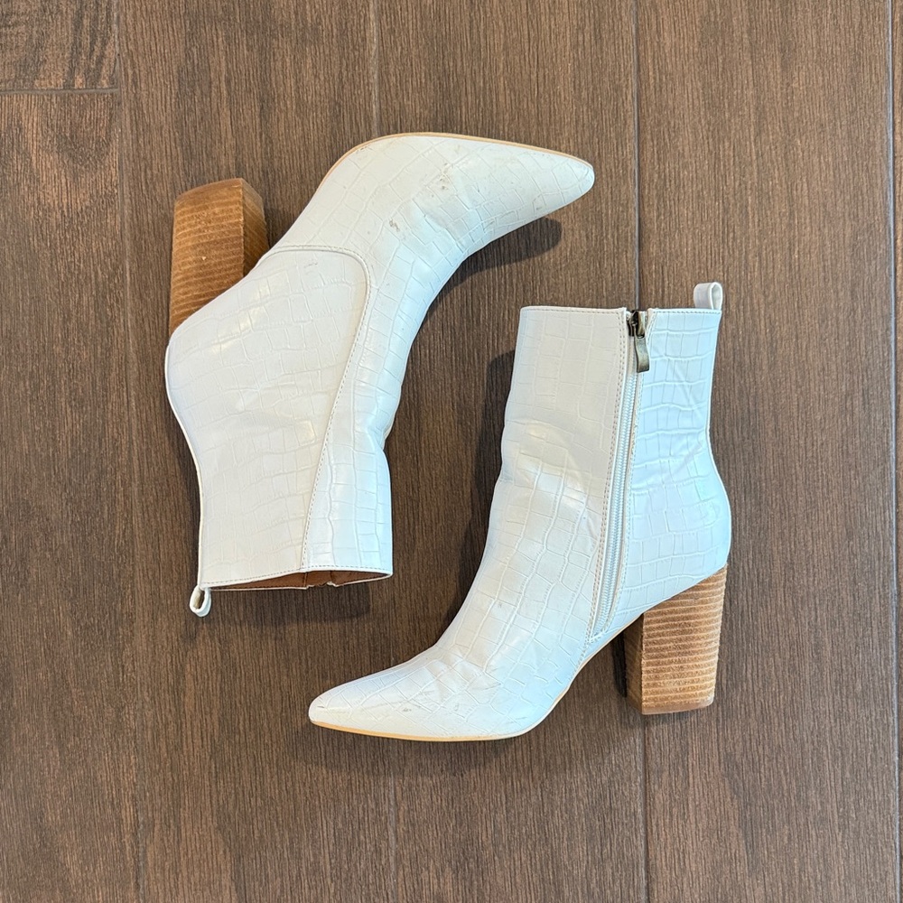 Vici White Croc-Textured Ankle Booties